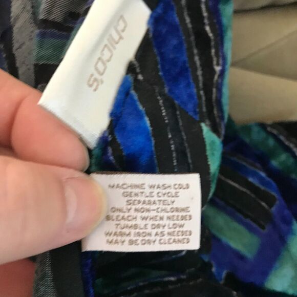 Chicos Cardigan Womens Large Blue Black Velvet Semi Sheer Open Front Chicos 2 - Picture 8 of 11